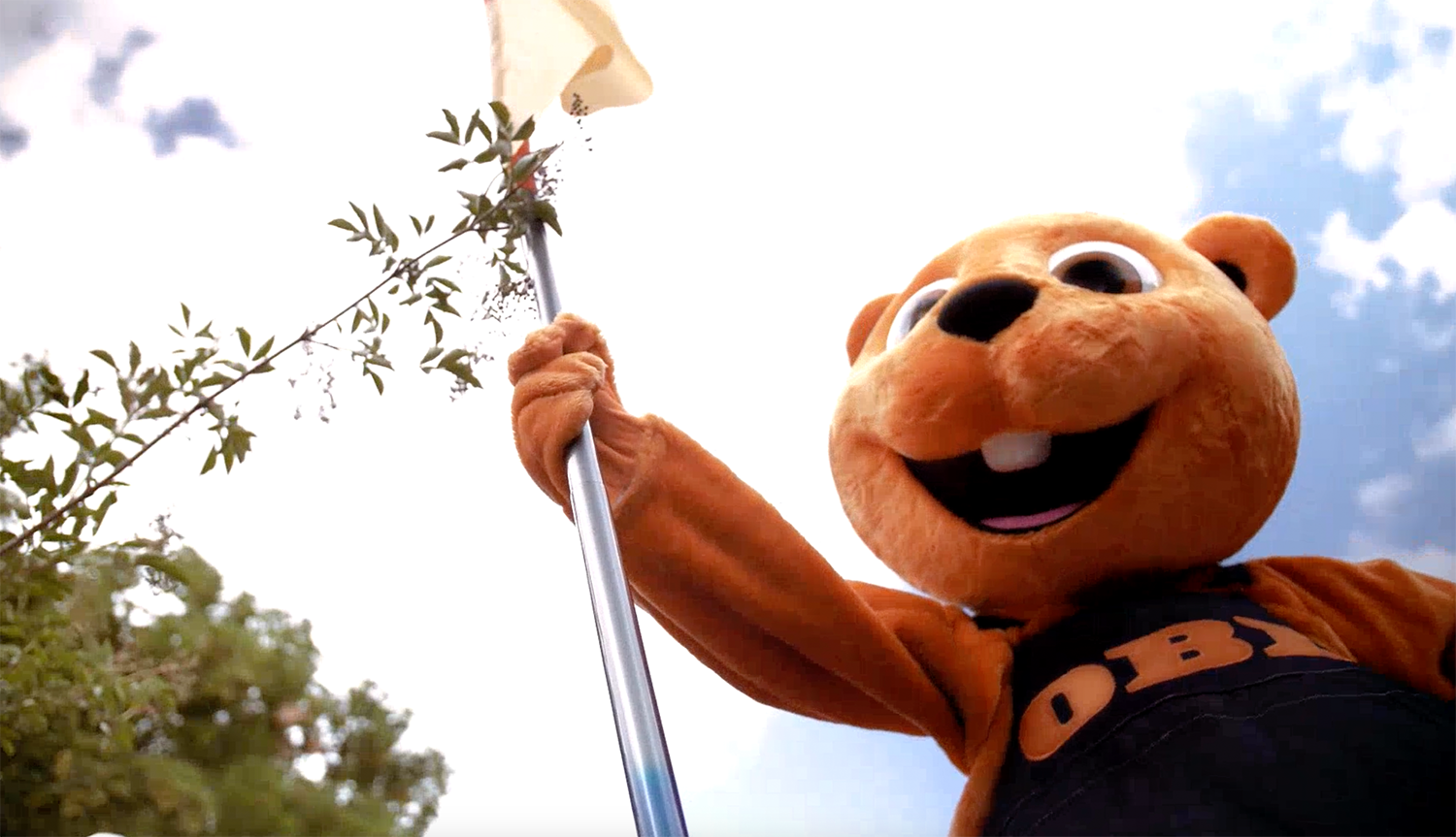 Der OBI Biber mit einer Fahnenstange